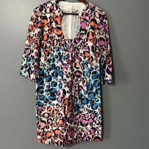 Trina Turk Dress Size 4 Silk Blend USA Made Lined Art to Wear Boho Colorful